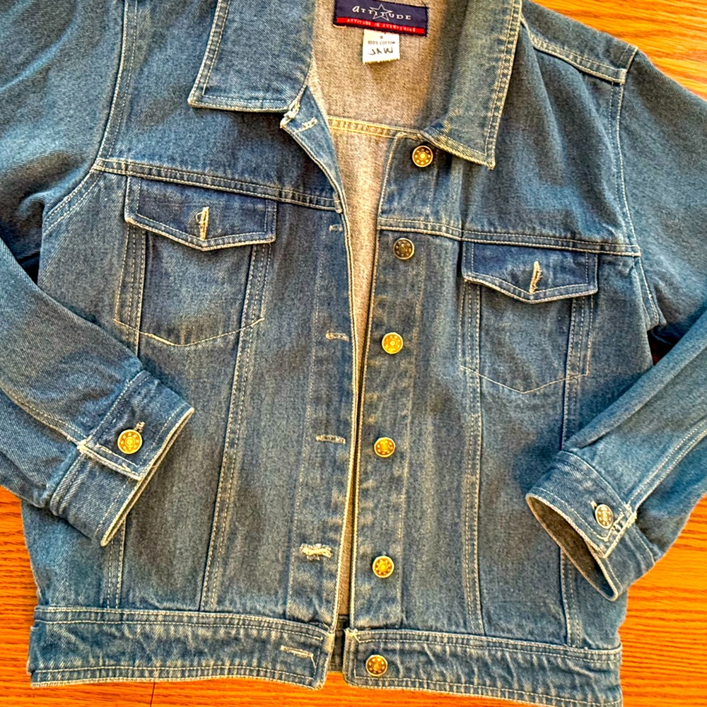 VTG Denim Waist Jacket with Metal Embossed Buttons by Attitude